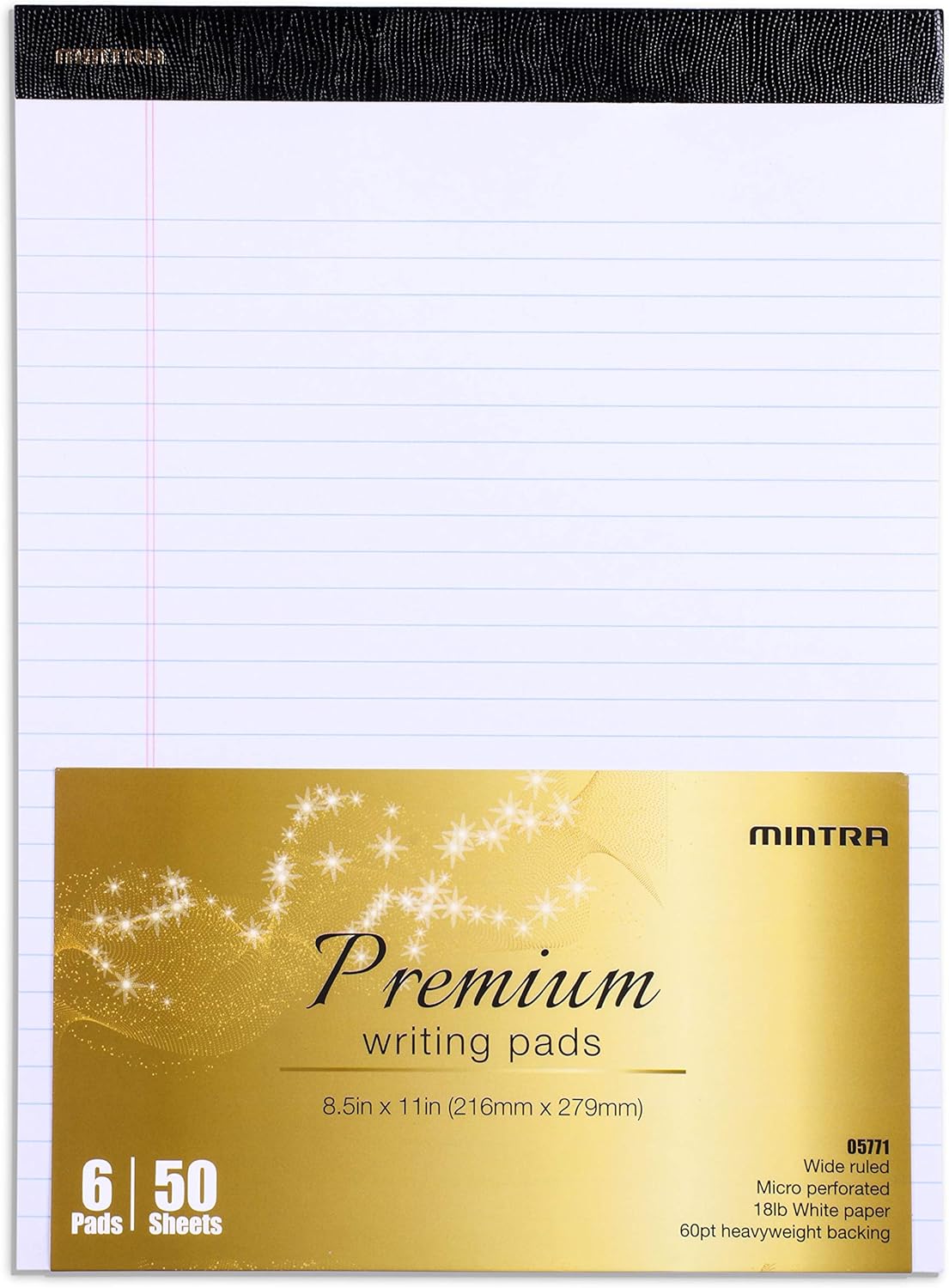 Mintra Office Legal Pads - ((PREMIUM WHITE 6pks, 8.5in x 11in, WIDE RULED))