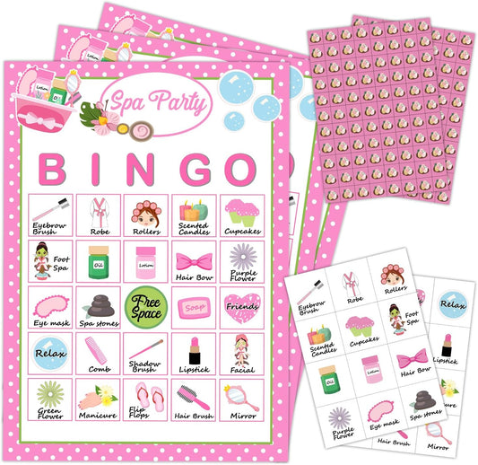 Spa Party Bingo Game Cards(24 Players), Beauty Themed Bingo Card for Family Friend Adult, Large Group Holiday Sleepover Party Activity Favor Decoration Supplies -005