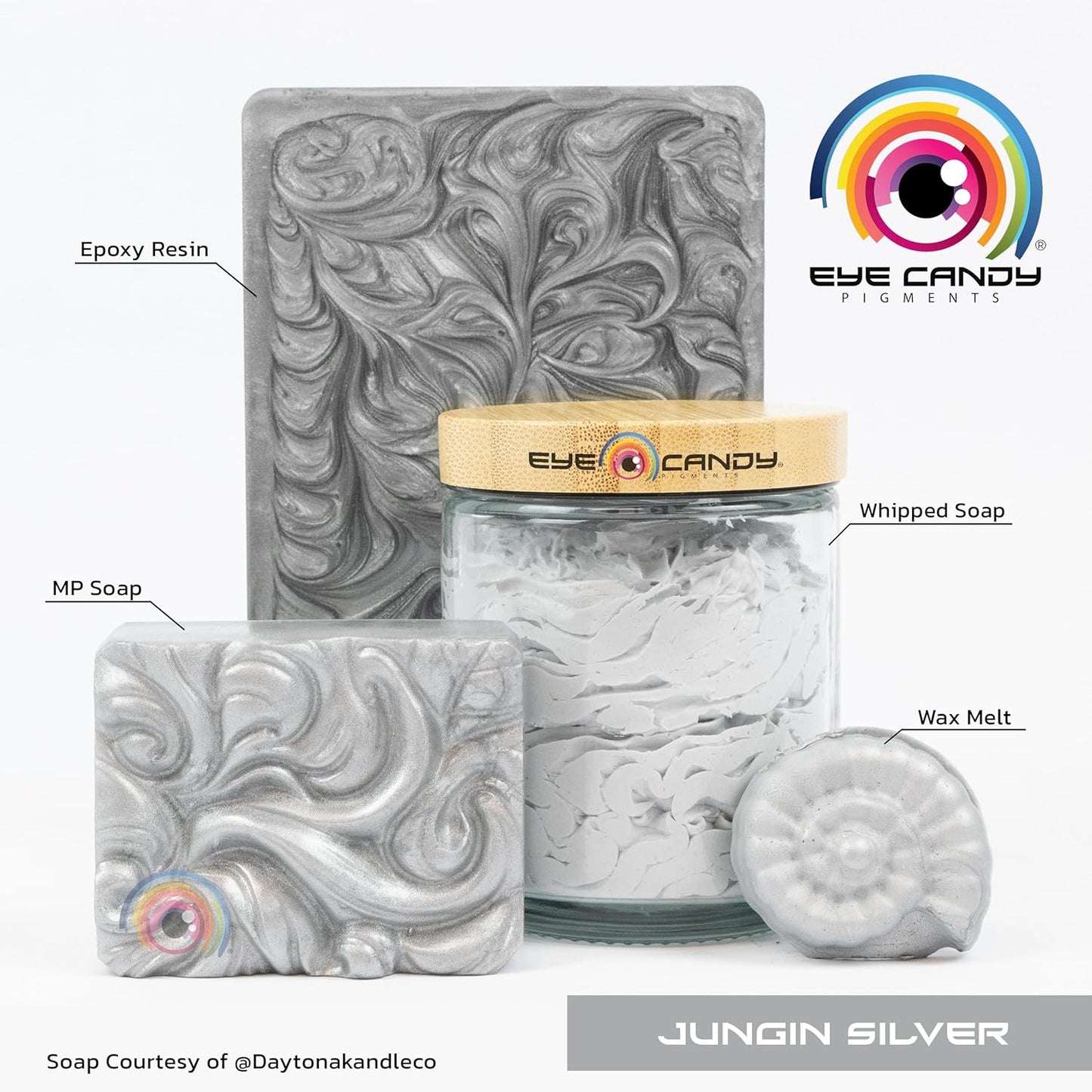 Eye Candy Pigments Premium Silver Mica Powder - Jungin Silver (50gr) - for Epoxy, Resin, Soap, Paint, Woodworking, Acrylic Pouring, Bath Bombs, Fishing Lures - DIY Arts and Crafts Additive