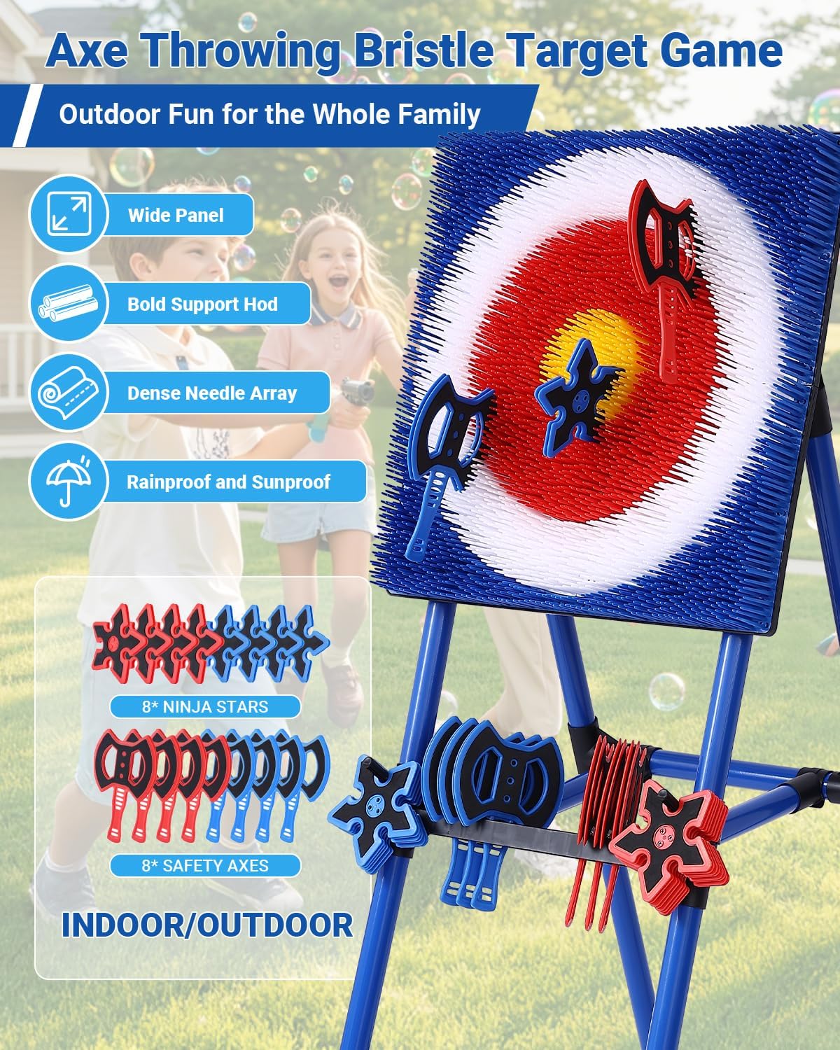 Axe Throwing Game for Backyard - 8 Throwing Axes Set - Deluxe Foldable Plastic Axe Throwing Target Game for Adults Kids, Outdoor Games Carnival Games