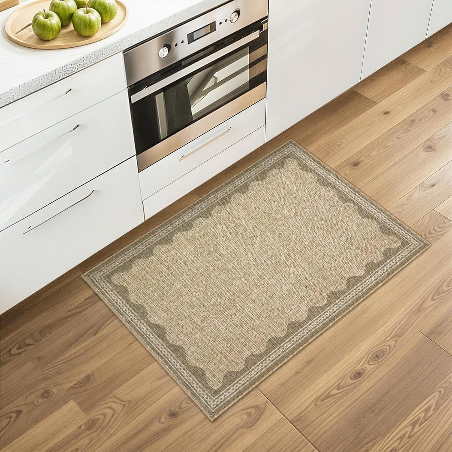 Scalloped Rug 2x3 Rugs for Entryway, Digital Print Solid Jute Rugs Small Area Rug Non Slip Scalloped Bath Mat, Washable Front Door Mat Entrance,Soft Girls Carpet Dorm for Bedroom Kitchen