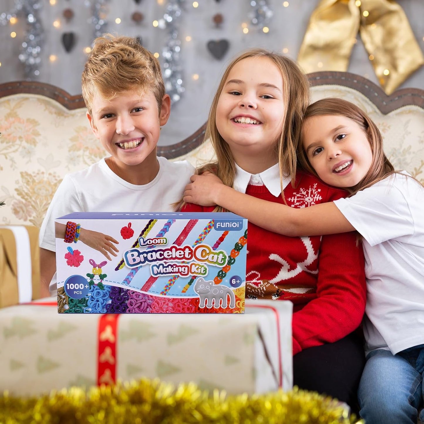 FUNiOi Kids Art and Craft Kit, Rubber Band Bracelet Make Toy, Cat Weaving Comb, 1000+ Colorful Hair Ties, DIY, Organizer Case, Gift for Girls 7-12 Years