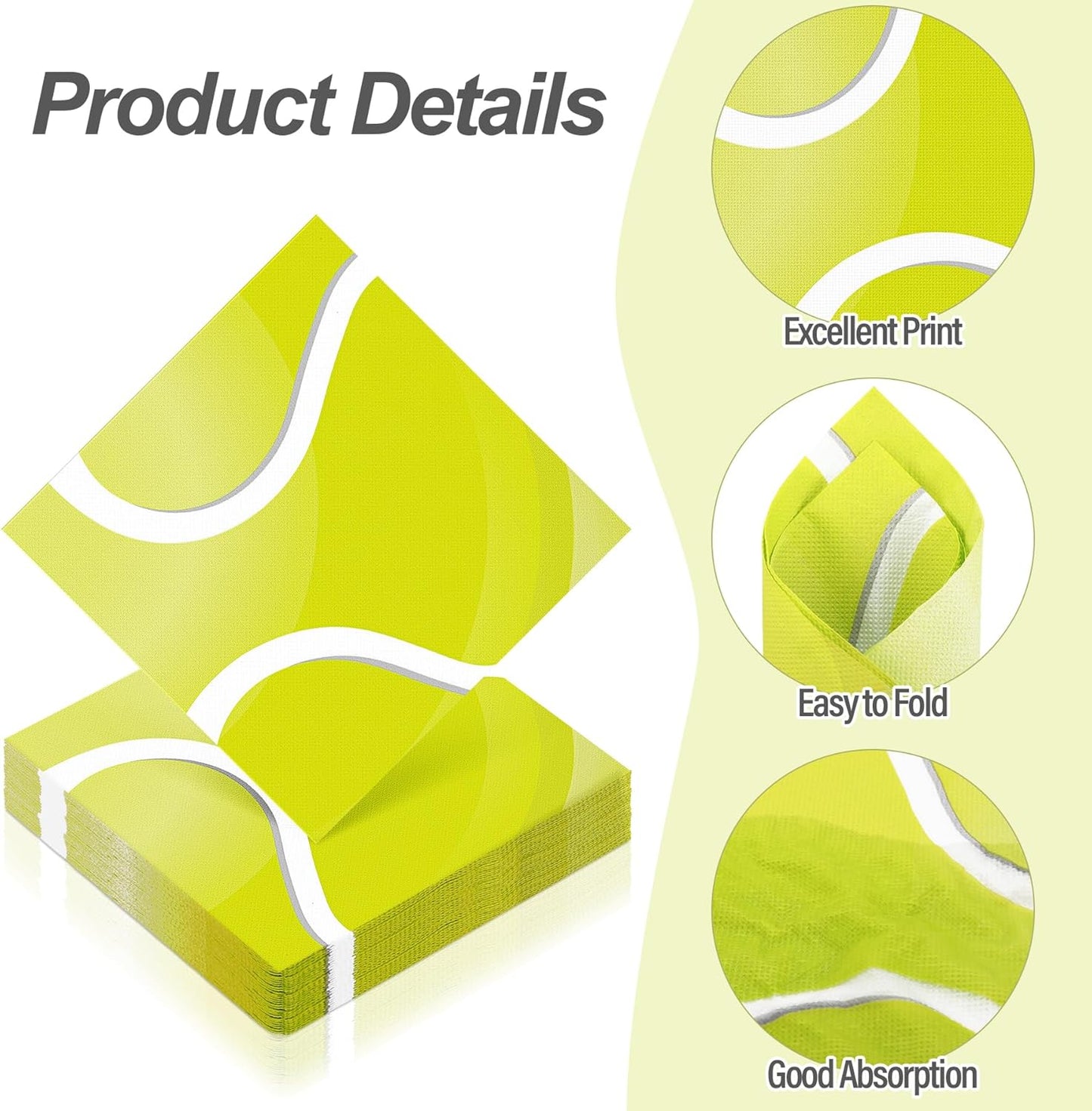 Aodaer 48 Pieces Tennis Paper Napkins Disposable Tennis Party Napkins Tennis Ball Sports Napkins Tennis Cocktail Dinner Napkin Set 13" x 13" Unfolded Tennis Tableware Napkins for Sports Party Supplies