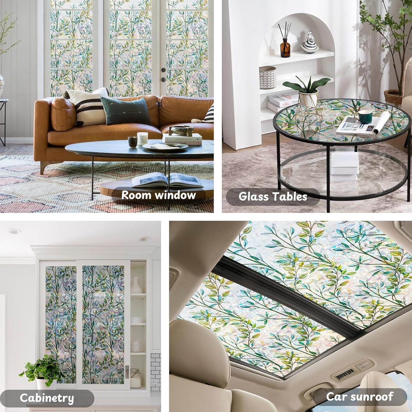 NINETREX Stained Glass Window Film 3D Decorative Cling, Sun Blocking Static Cling Removable Film for Glass Door, Home Decor Window Cover Non-Adhesive 23.6 x 157.4 inches, Leaf