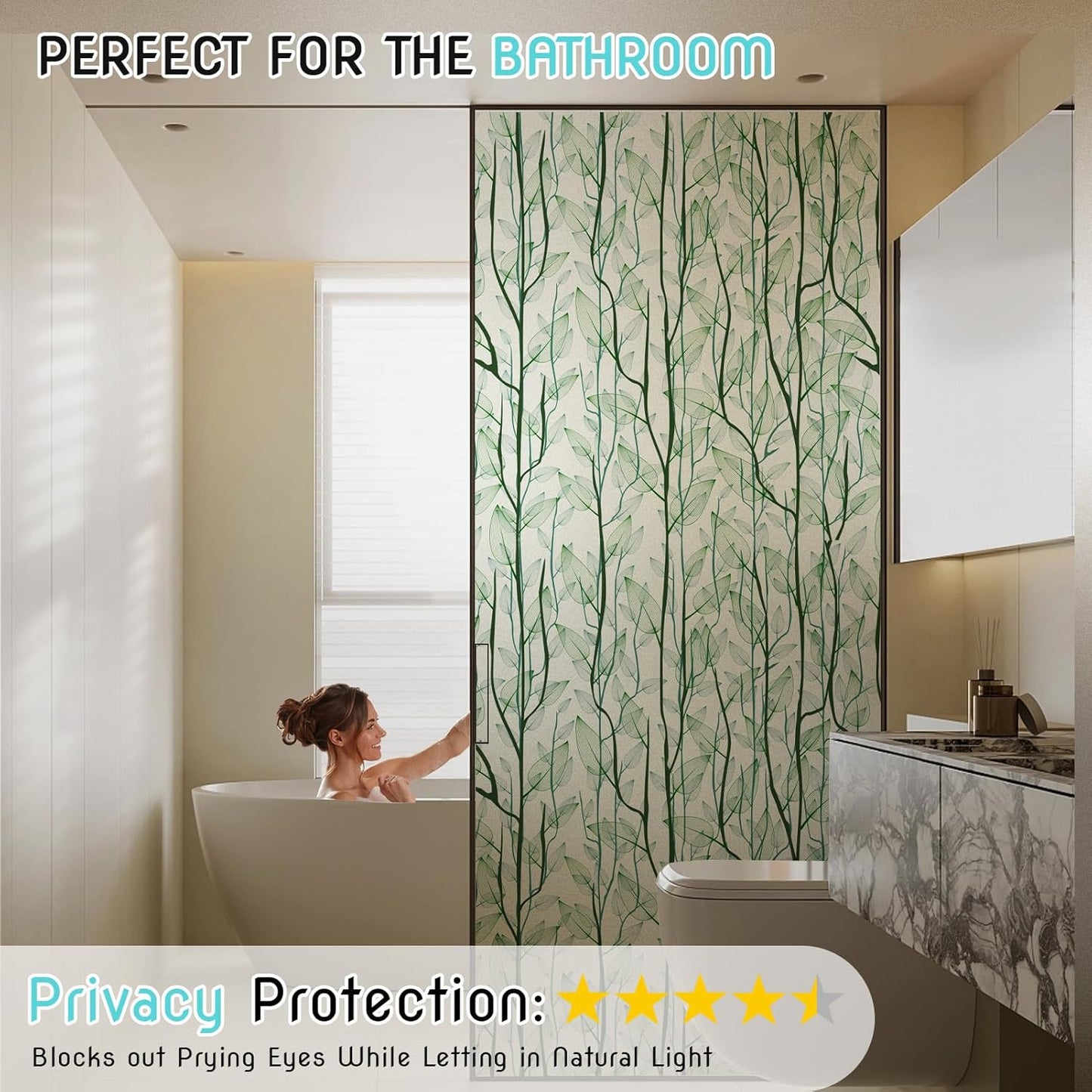 DKTIE Window Film Privacy with Installation Tools, Decorative Stained Glass Window Clings for Home, Static Cling Window Sticker for Front Door, Bathroom, Glass Door (Dark Green, 35.4'' x 78.7'')