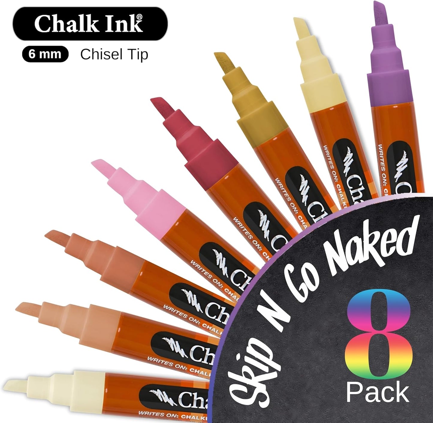 Chalk Ink Chisel Tip Wet Wipe Chalk Markers (6mm, Skip and Go, 8 Pack)