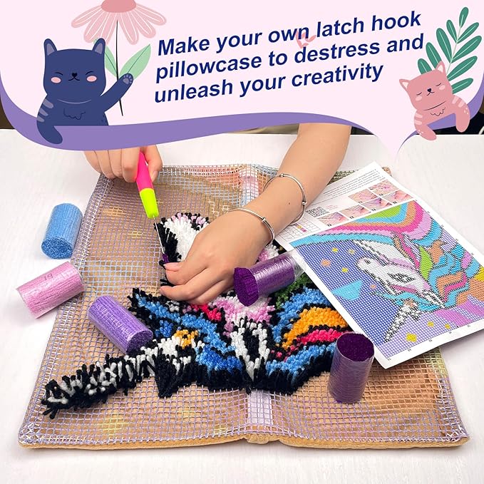 Cute Penguin Latch Hook Kits for Adults Kids Beginners Cartoon Animals Latch Hook Pillow Kit Pre-Printed Latch Hook Rug Kits Cross-stitch Cushion for Home Sofa Decoration 17x17 in. Craft Gift