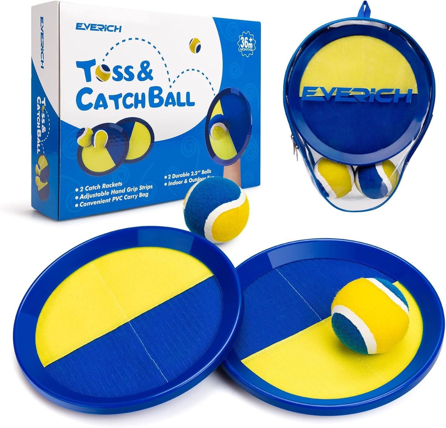 EVERICH Upgraded Toss and Catch Ball Game Set - Indoor and Outdoor Games for Kids 3-12, Beach Sand Pool Water Toy Includes 2 Paddles 2 Sticky Balls, Great Birthday Easter Gifts for Boys Girls