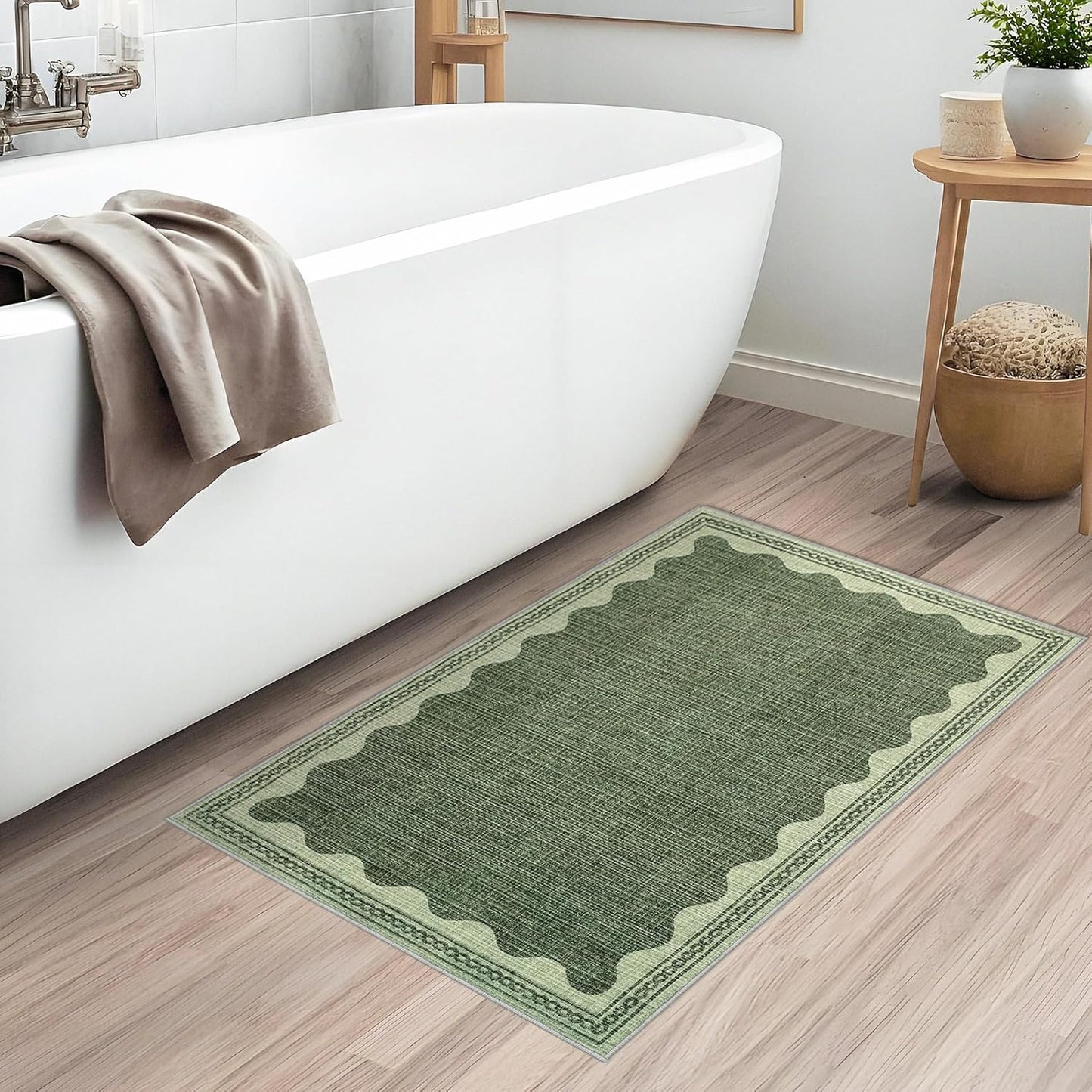 Scalloped Rug 2x3 Rugs for Entryway, Solid Grey Rug Small Area Rug Non Slip Scalloped Bath Mat, Washable Rugs Front Door Mat Indoor Entrance,Soft Girls Nursery Dorm Carpet for Bedroom Kitchen