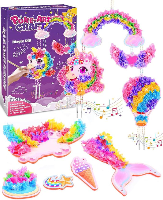 Ancitoy Unicorn Poke Art Kit for Girls, DIY Wind Chime Craft Activity, Mess-Free Art Gifts for Kids Ages 4 5 6 7 8 9 10 Birthday Present