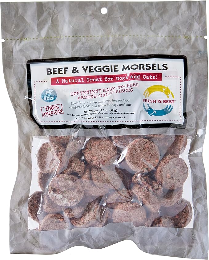 Fresh Is Best - Freeze Dried Healthy Raw Meat Treats for Dogs & Cats - Beef & Veggie Morsels