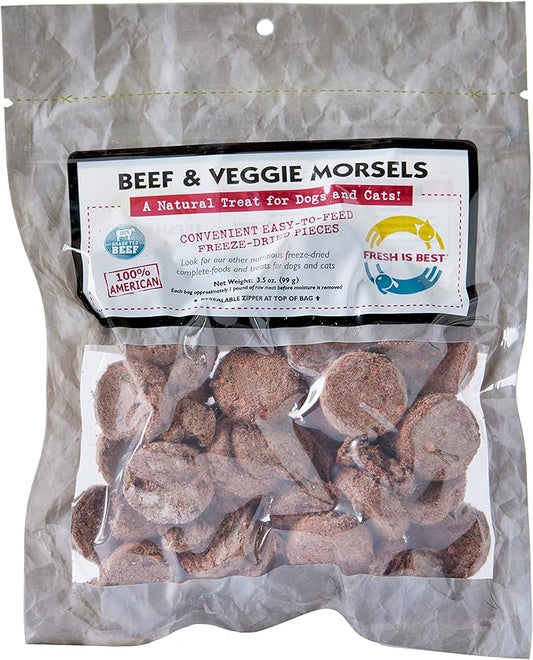 Fresh Is Best - Freeze Dried Healthy Raw Meat Treats for Dogs & Cats - Beef & Veggie Morsels