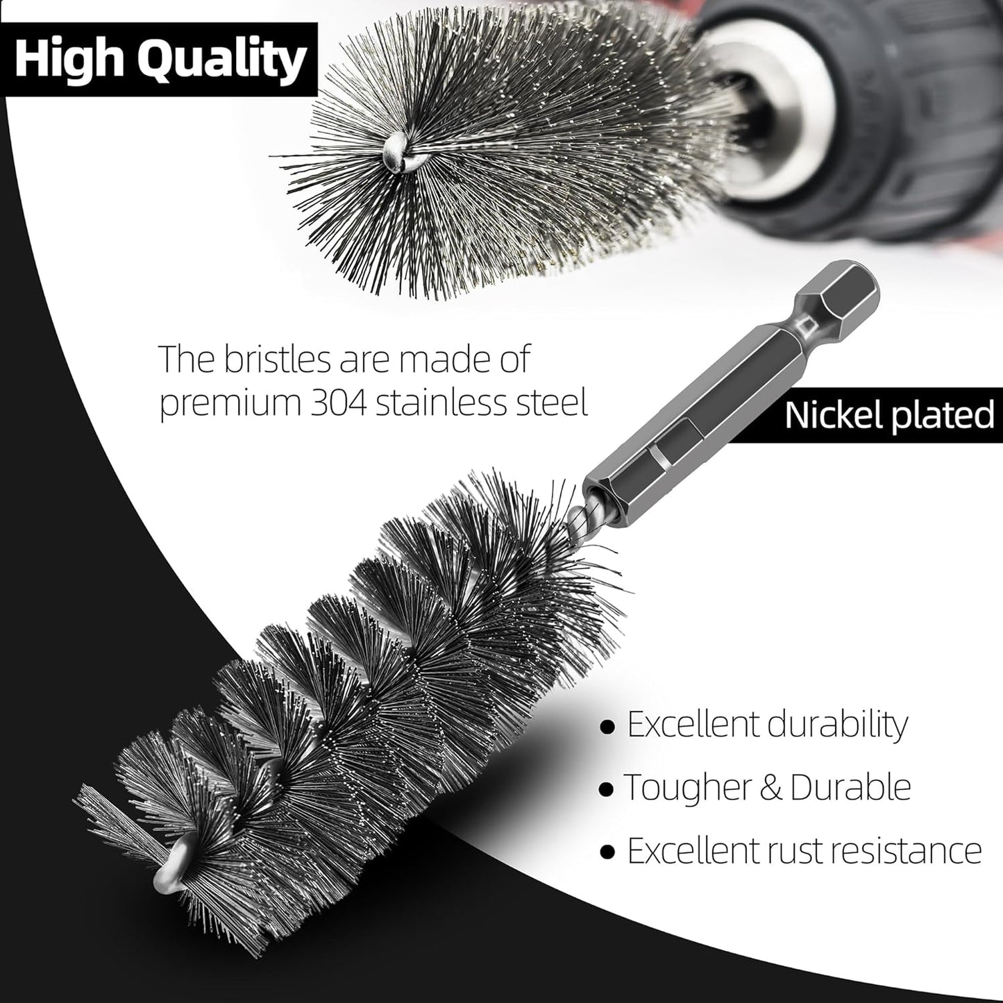 ASNOMY 8Pcs Wire Bore Brush for Drill,5/16"-3/4” Stainless Steel Copper Pipe Cleaner Set for Power Drill Cleaning,Abrasive Drill Wire Brush with 1/4" Hex Shank