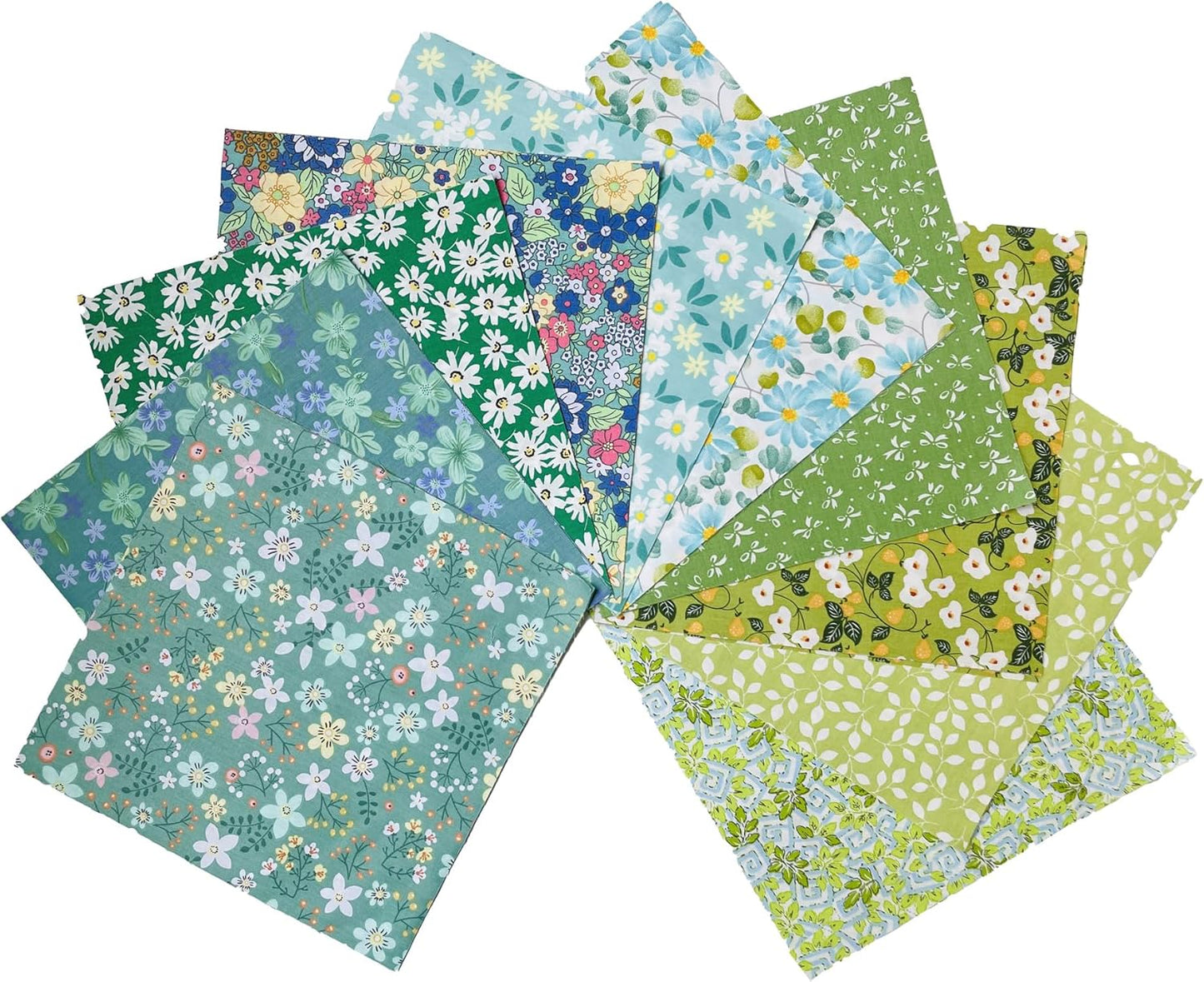 HANPATQUI 50PCS 10 x 10 inch Green Printed 100% Cotton Fat Quarters Fabric for Sewing and Quilting Bundles Precut Fabric Square for DIY Craft Patchwork