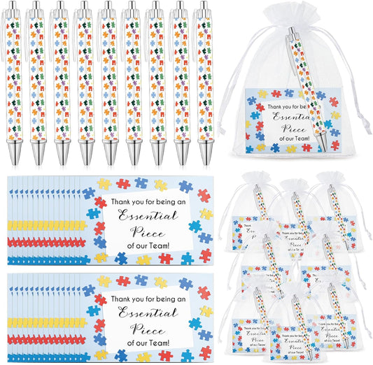35 Sets Team Gifts 35 Puzzle Pens Bulk Retractable Ballpoint Pen 35 Thank You Cards and Organza Bags Appreciation Gifts for Coworker Employee Team Staff Teacher Nurse Student