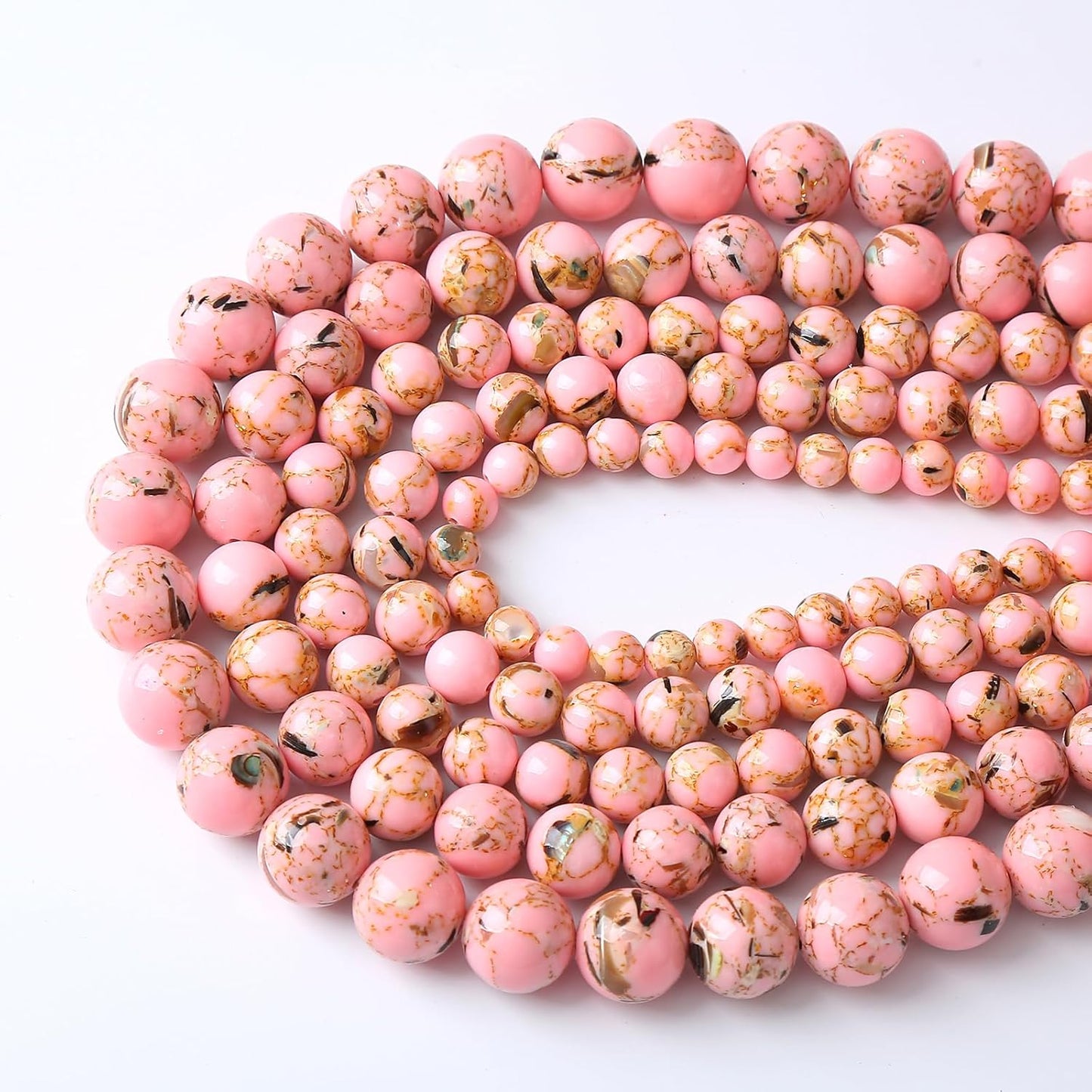 60PCS 6MM Natural Pink Shell Turquoise Beads for Jewelry Making with Mother-of-Pearl Round Loose Beads DIY Bracelet Accessories 15" (6mm, Pink Shell Turquoises)
