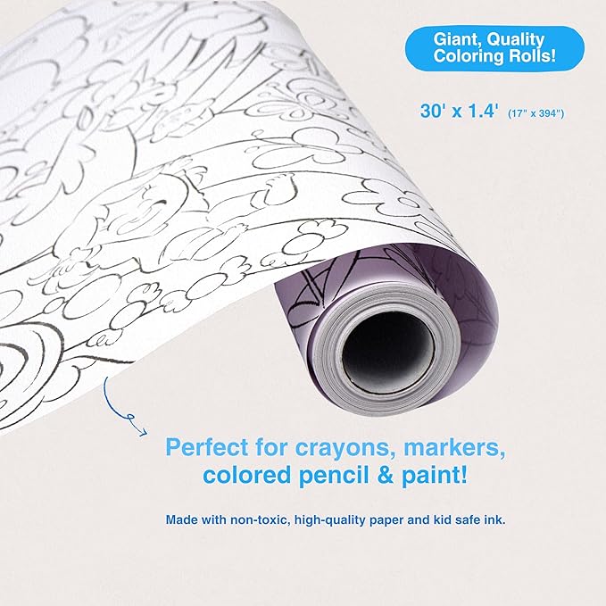 Crazy Little Books Unicorn Fantasy 30ft Giant Coloring Roll for Kids Fun Arts & Crafts Kit - Preschool Educational Fine Motor Skills & Creativity Development