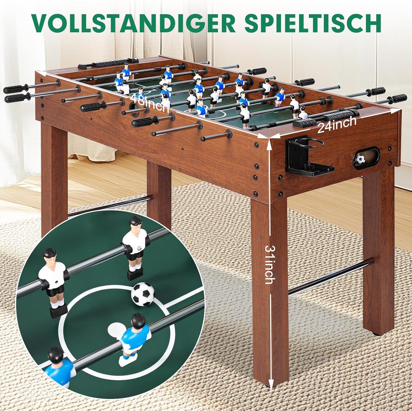 Foosball Table 48in, Competition-Sized Game Table for Home & Game Room – Includes 2 Balls & 2 Cup Holders – Classic Indoor Soccer Game