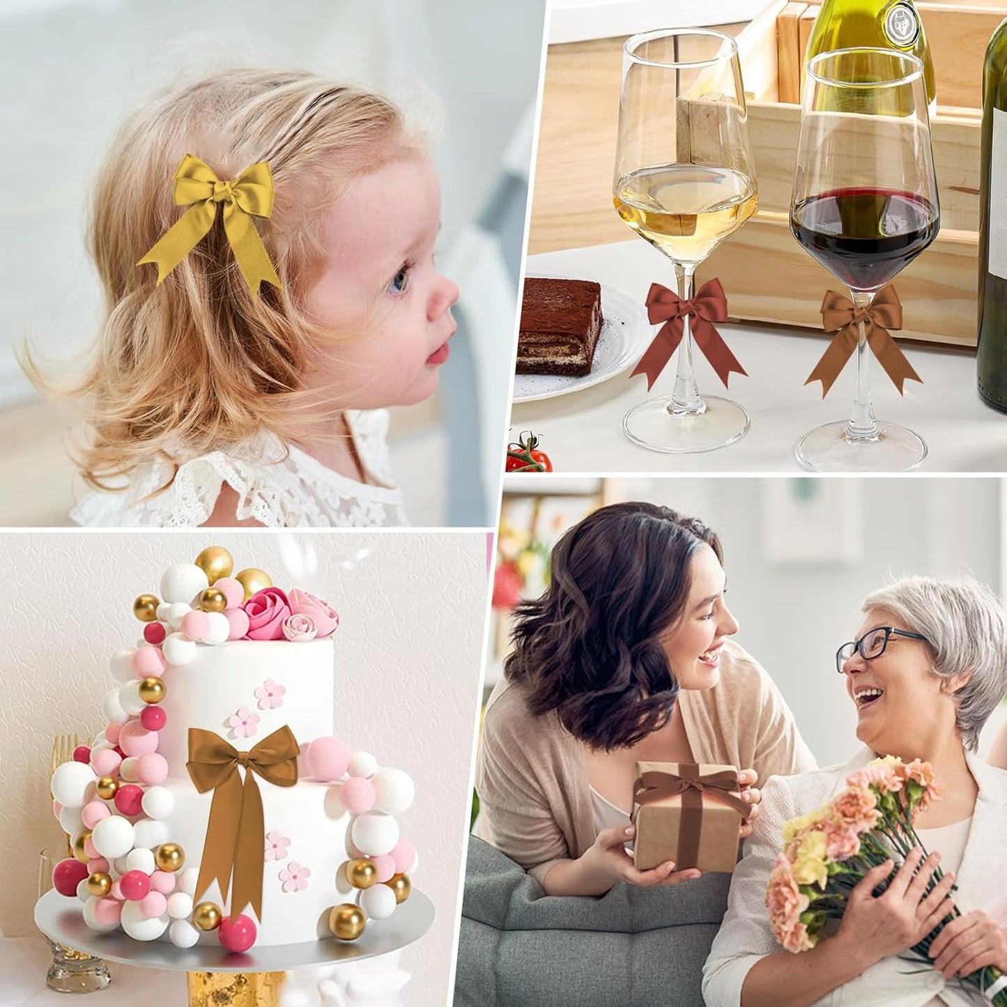 1 Inch Brown Satin Ribbons for Crafts, 6 Rolls Single-Faced Brown Assorted Ribbons for Gift Wrapping Flower Bouquet Wedding Invitations Bridal Shower Hair Bows Garland Party Decor