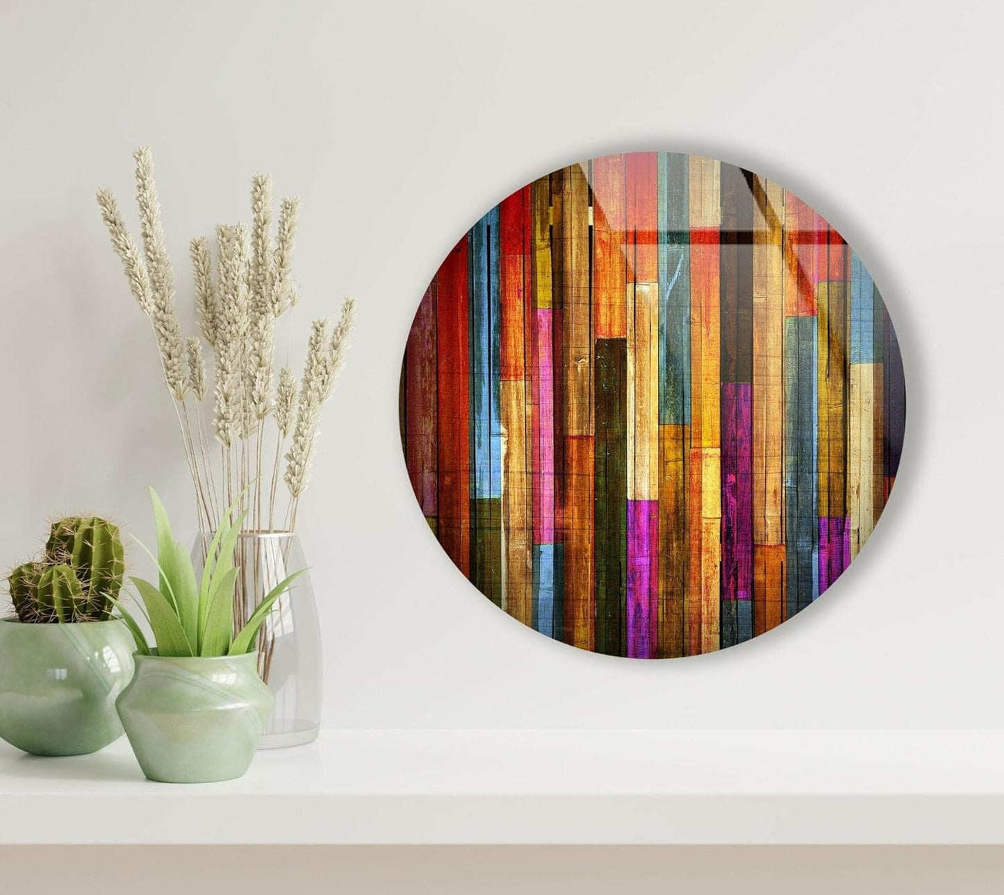 My Photostation.com 31.5''(80cm) Diameter Colorful Wood Pattern Round Glass Wall Art Tempered Glass Printing Wall Decor Large Wall Art Wall Hangings
