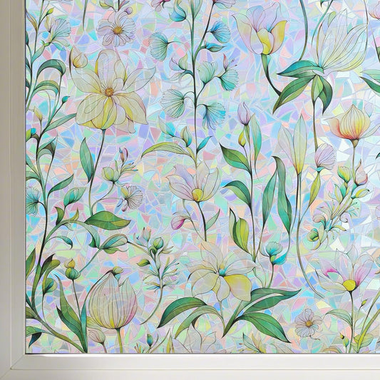 FINNEZ Window Privacy Film Stain Glass Film Flowers Rainbow Window Film Window Clings Non-Adhesive Reusable Decorative for Home（Forest Rainbow，23.6 Inch x 13.1 Feet）