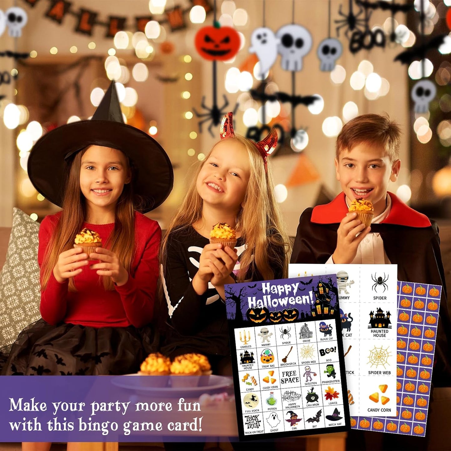 Halloween Bingo Game Cards, 24 Players Halloween Bingo Game for Teens Adults, Holiday Party Favors Supplies