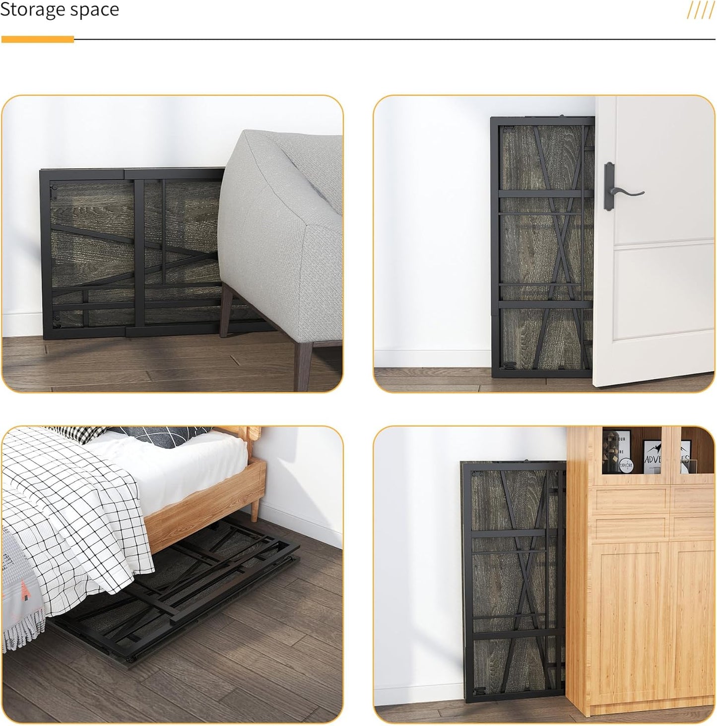 35 inch Narrow Folding Desk, Writing Gaming Computer Camping Desk for Small Spaces, No Assembly Required Home Office Table, Black Oak