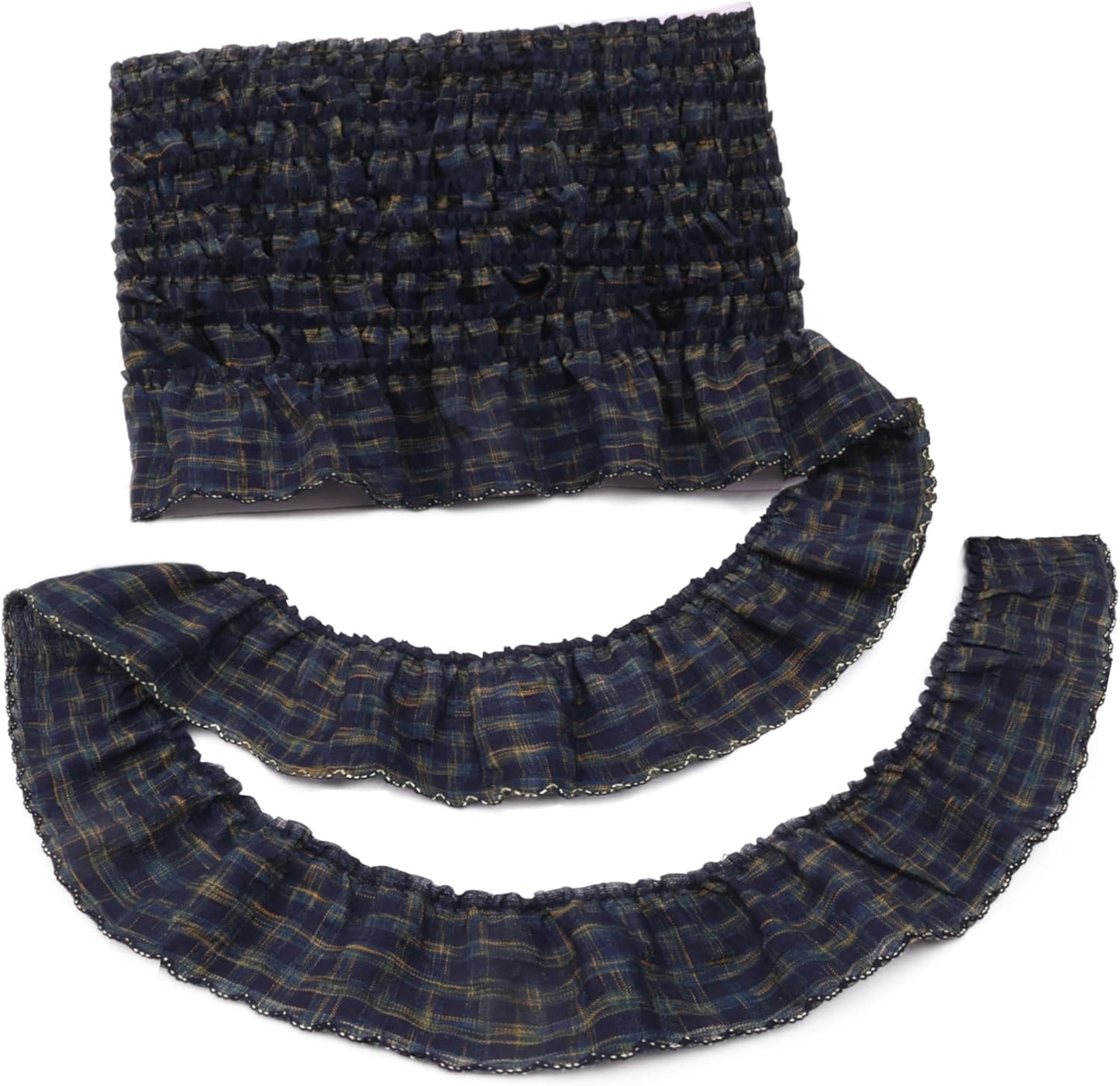 Gingham Ruffle Lace Trim Pleated Lace 5 Yards Gathered Gingham Fabric Edge Ribbon Trim for Dresses, Wedding Gowns, Crafts, Home Decor (Black)