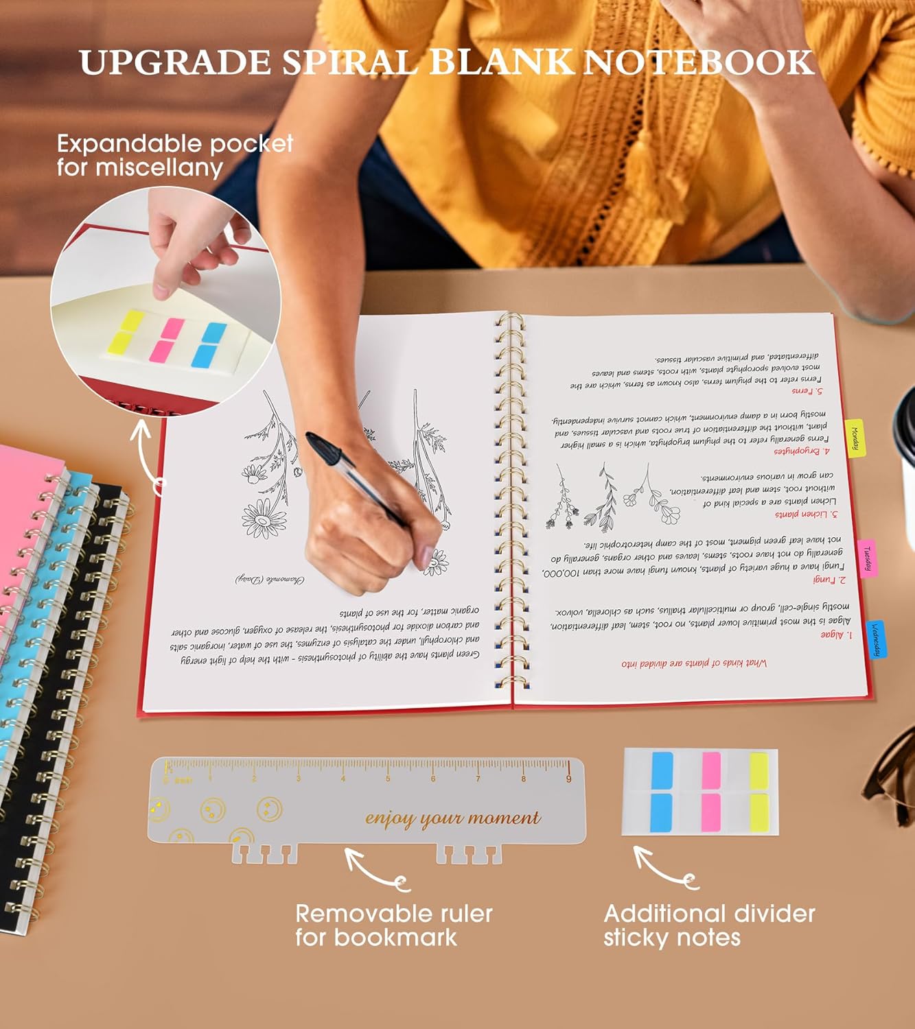 Blank Spiral Notebook Journal 8.5” x 11”, A4 Large Sketch Book for Women Men, 100 GSM Blank Paper Drawing Notebook, Plastic Hardcover Spiral Bound Sketchbook for Sketching Work School Writing, Red