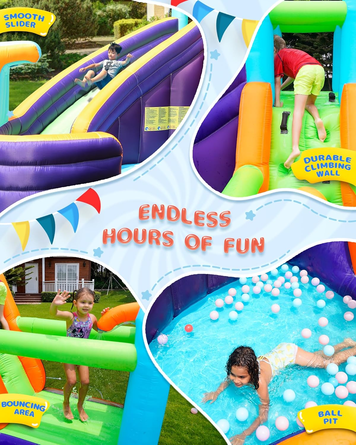 AirMyFun Inflatable Waterslide, Water Bounce House for Wet and Dry, Kids Bouncy House Water Park with Air Blower, Water Spray, Splash Pool, A83021