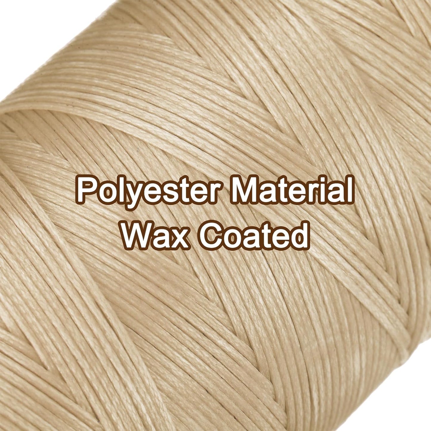 uxcell 150D 0.8mm Flat Waxed Thread 284 Yards Polyester Leather Sewing Waxed String Hand Stitching Waxed Cord for Leather Stitching Sewing Bookbinding DIY Craft Light Khaki