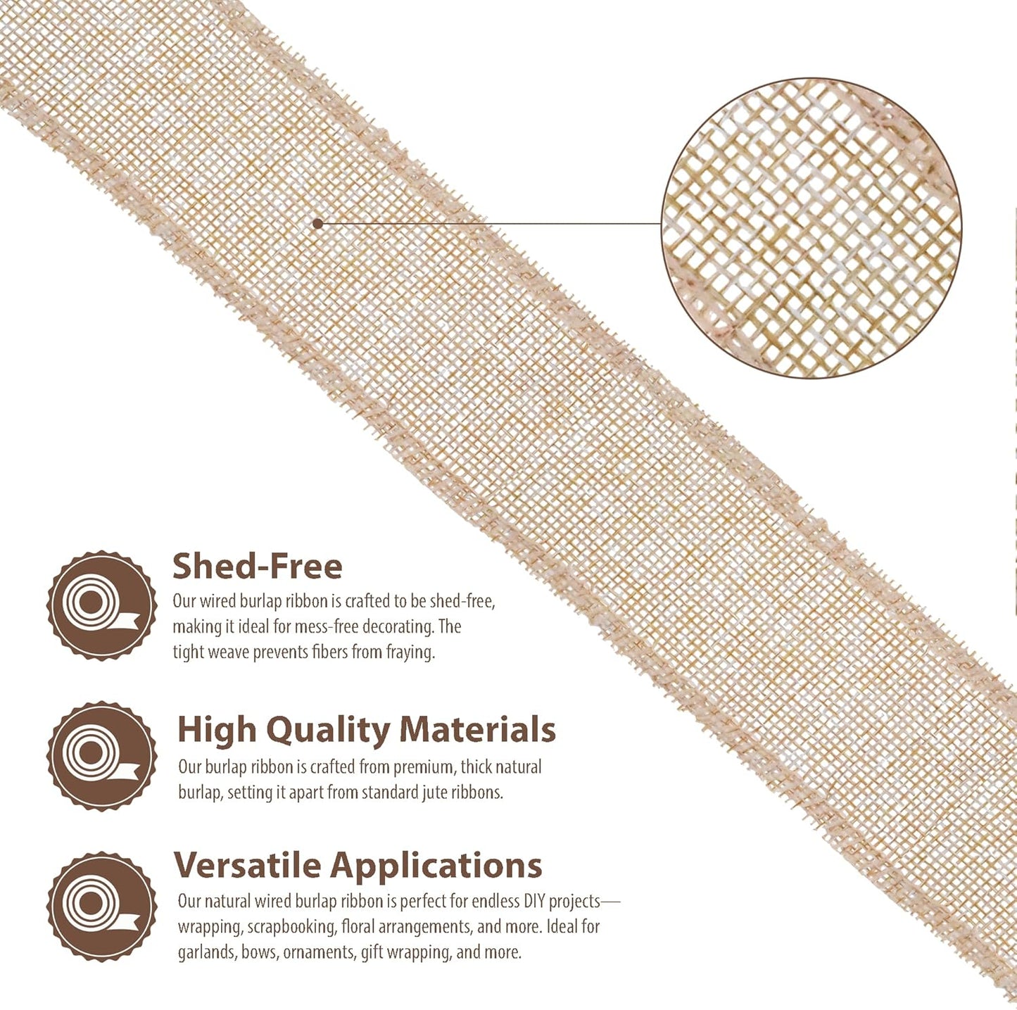 Mandala Crafts Natural Burlap Wired Ribbon 2 Inches Wide Jute Ribbons for Crafts - 10 Yds Roll Rustic Burlap Wrap Trim Ribbons for Wreaths Bows Party Decoration