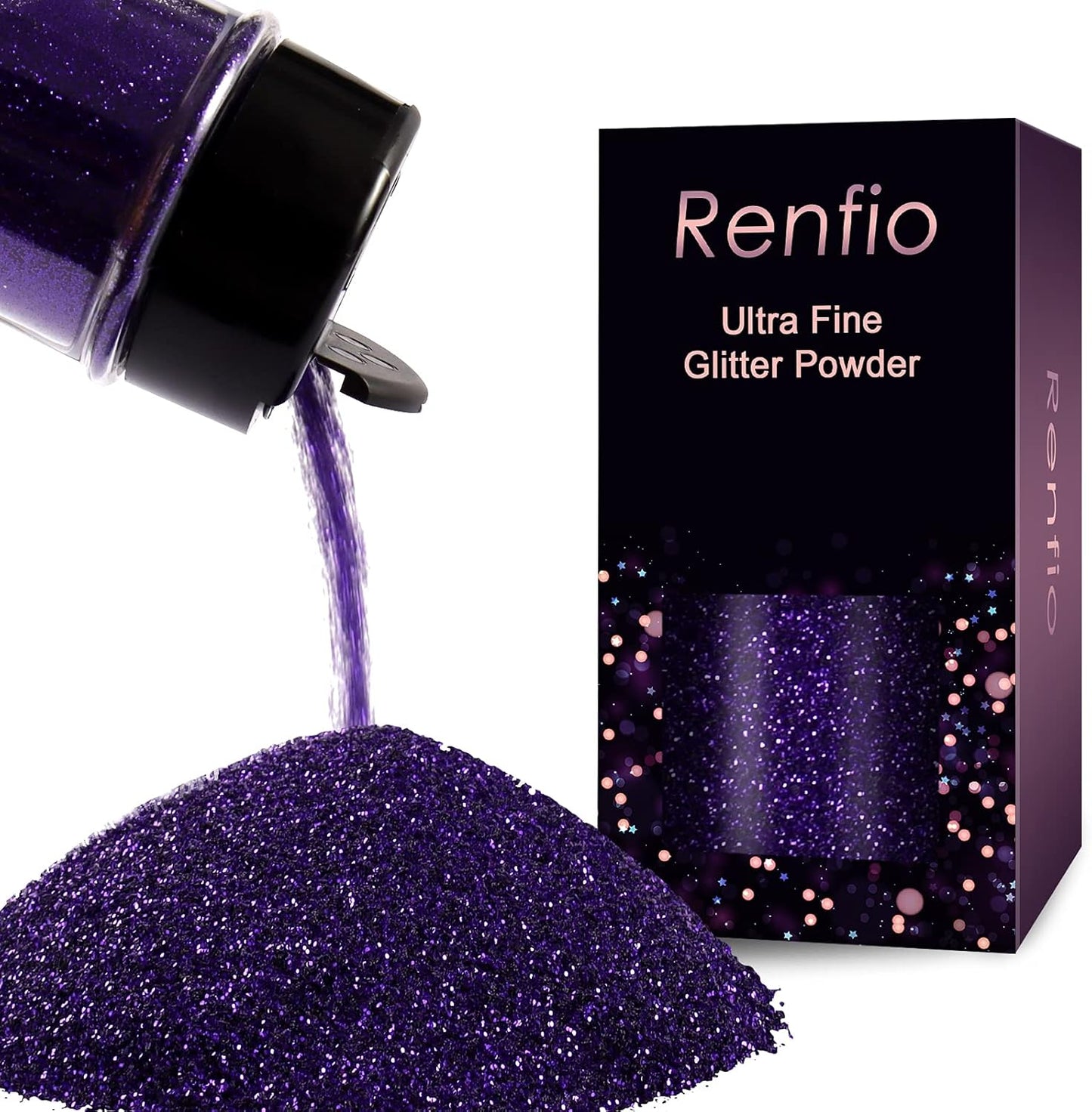 Renfio Ultra Fine Glitter Powder Metallic Resin Glitter 2.11 Oz (60g) PET Flakes Crafts Sequins 1/128" 0.008" 0.2mm Epoxy Chips Flakes for Tumblers Slime Roses Decoration - Eggplant Purple