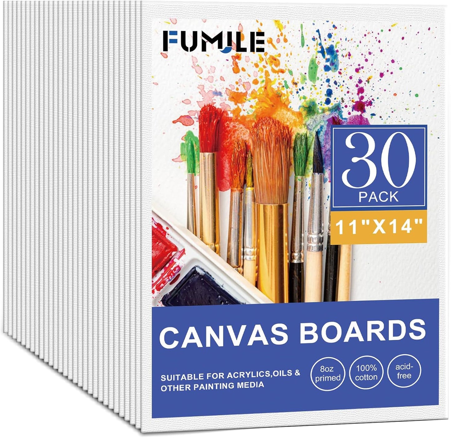 FUMILE 11x14 Canvas Boards for Painting, 30 Pack Canvases for Painting 11x14 Inch Primed Acid Free Blank Canvas Panels for Oil Paint, Watercolor, Acrylic Paint, Gouache and Tempera.