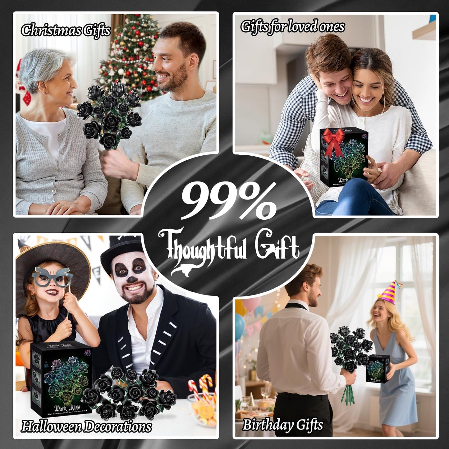 Black Roses Flower Building Set-12Pack, Compatible with Lego Bouquet for Adults,Gothic Horror Flowers Botanical, Gift for Halloween & Valentines Compatible with Lego Roses(585pcs)