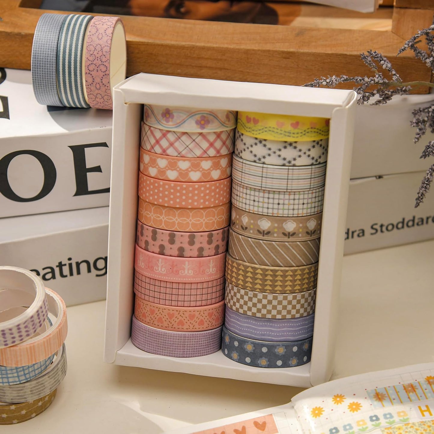 20 Rolls Basic Washi Tape Set Japanese Arts Adhesive Tapes Simple Patterns Decorative Masking Tape Sets for Craft, Kids, Scrapbook, DIY, Gift Wrapping (Style Six)