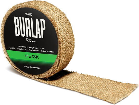 VViViD Burlap Fabric Roll (1” x 35ft) Natural Jute for DIY Crafts, Wedding Decorations, Gift Wrapping & Home Accents