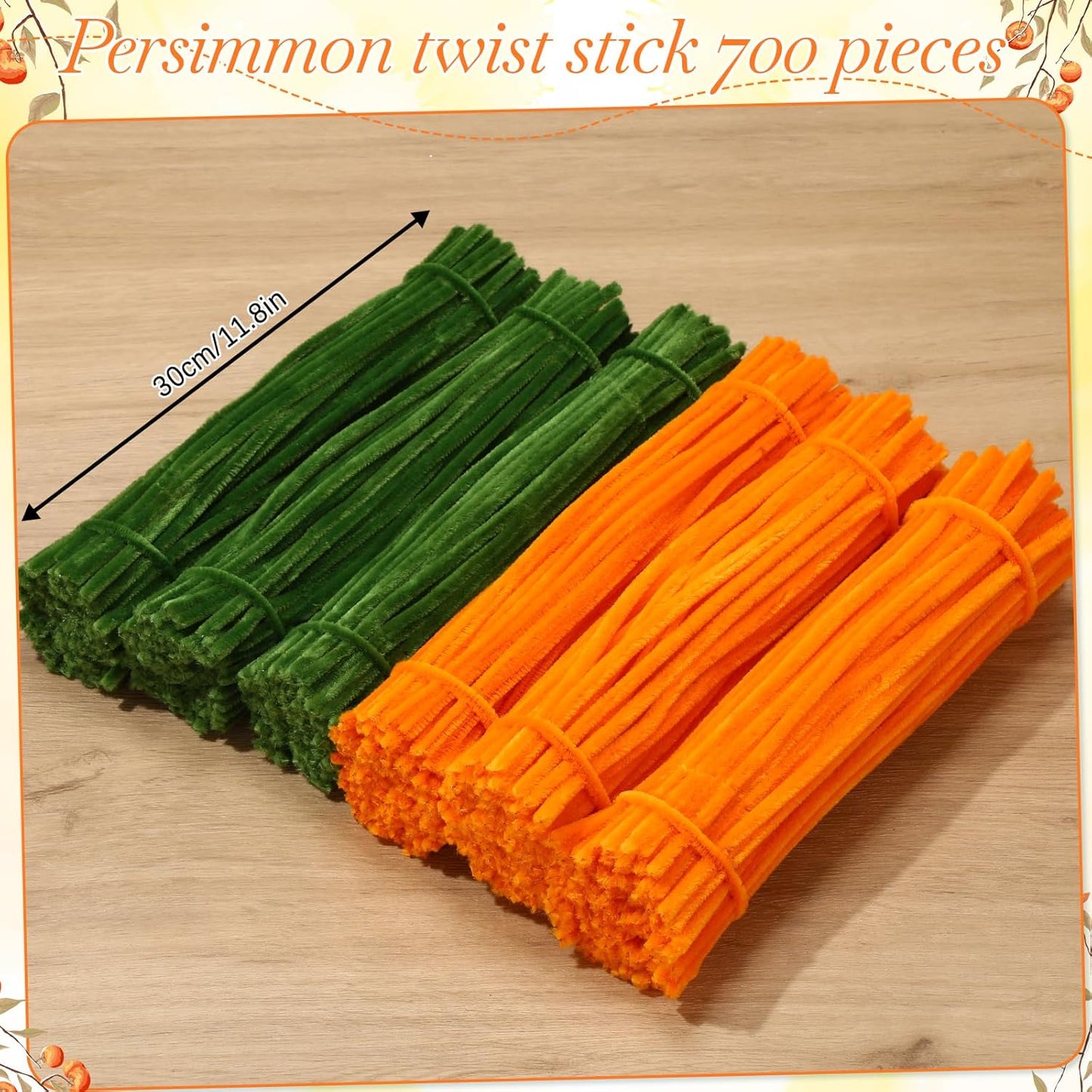 DaisyInner 700 Pcs Halloween Fall Pipe Cleaners Craft Bulk Pastel Chenille Stems Flower DIY Gradient Colored Fluffy for School Classroom Thanksgiving Christmas Party Supplies(Orange,Green)