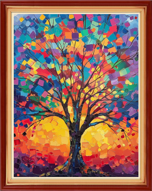 Foxdiviy Stamped Cross Stitch Kits for Beginners Full Range of Cross Stitching 11 CT Printed Cross Stitch Kits for Kids Adults Cross Stitch Patterns Needlepoint Kits-Colorful Tree 16x20 inch