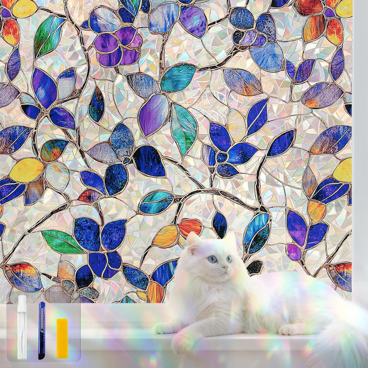 Window Privacy Film Stain Glass Window Film Rainbow Window Film Window clings Non-Adhesive Reusable Decorative for Room (Purple Rainbow, 45.2 X 78.7 in)