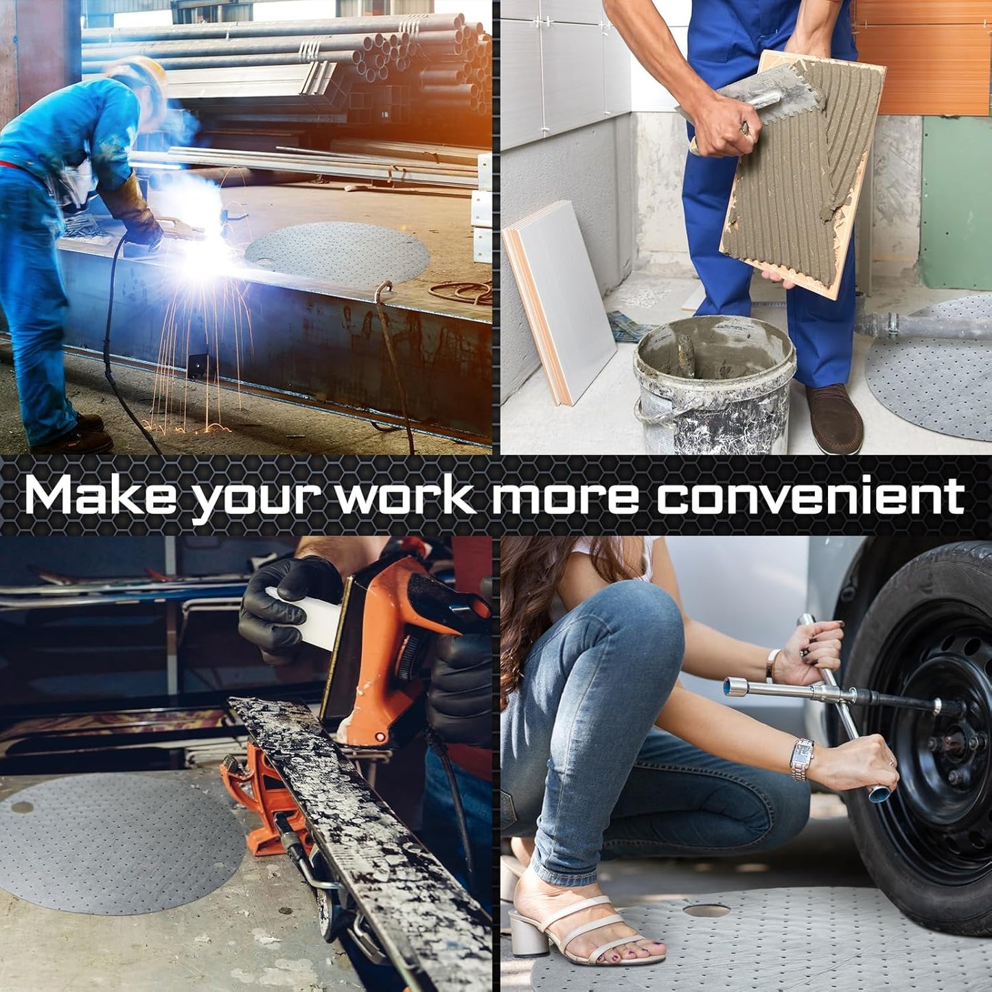 Frienda 25 Pcs Drum Top Absorbent Pads for 55 Gallon Drums Barrel Oil Absorbent Pads Mat 22 Inch Diameter Lid Oil Mat with Bungs 0.75 Inch Diameter and 2 Inch Diameter, Gray