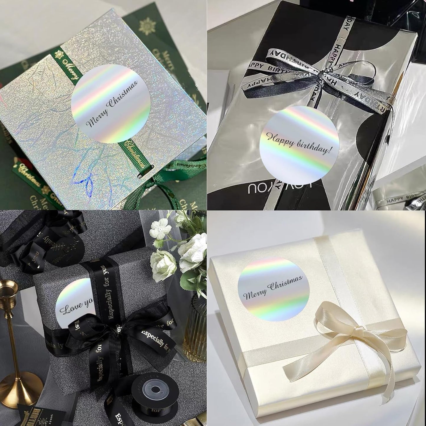 3" Holographic Direct Thermal Label Stickers, Round Printable Rainbow Glitter Thermal Printer Sticker Labels for Gift Wrapping, Self-Adhesive DIY Custom Logo Design- Holographic Silver