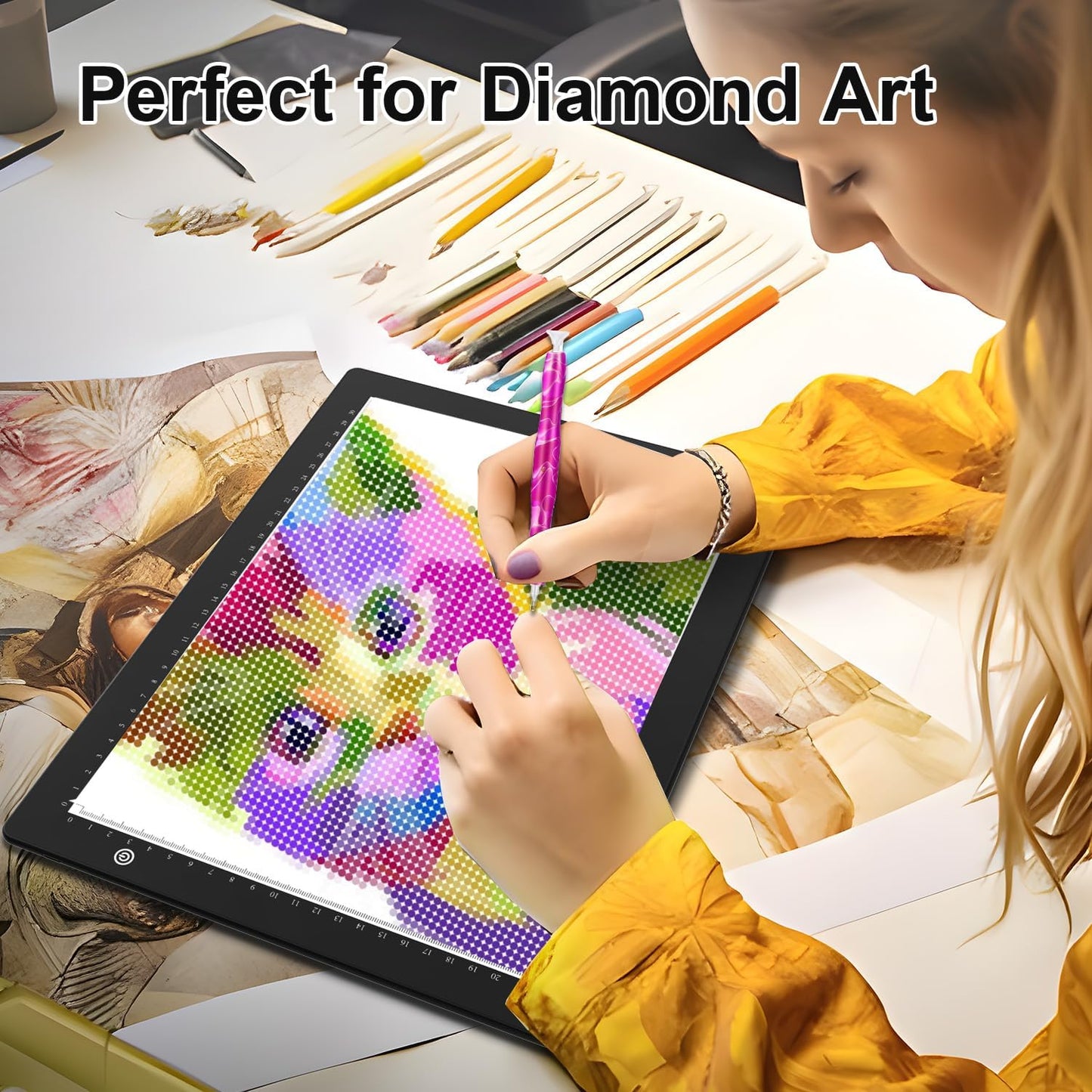 A4 Light Box for tracing,Ultra-Thin Magnetic led Light pad for Drawing,Stepless dimming lightbox for Sketching,Tattoo, Light Table for Artists,Diamond Painting,X-ray Viewing