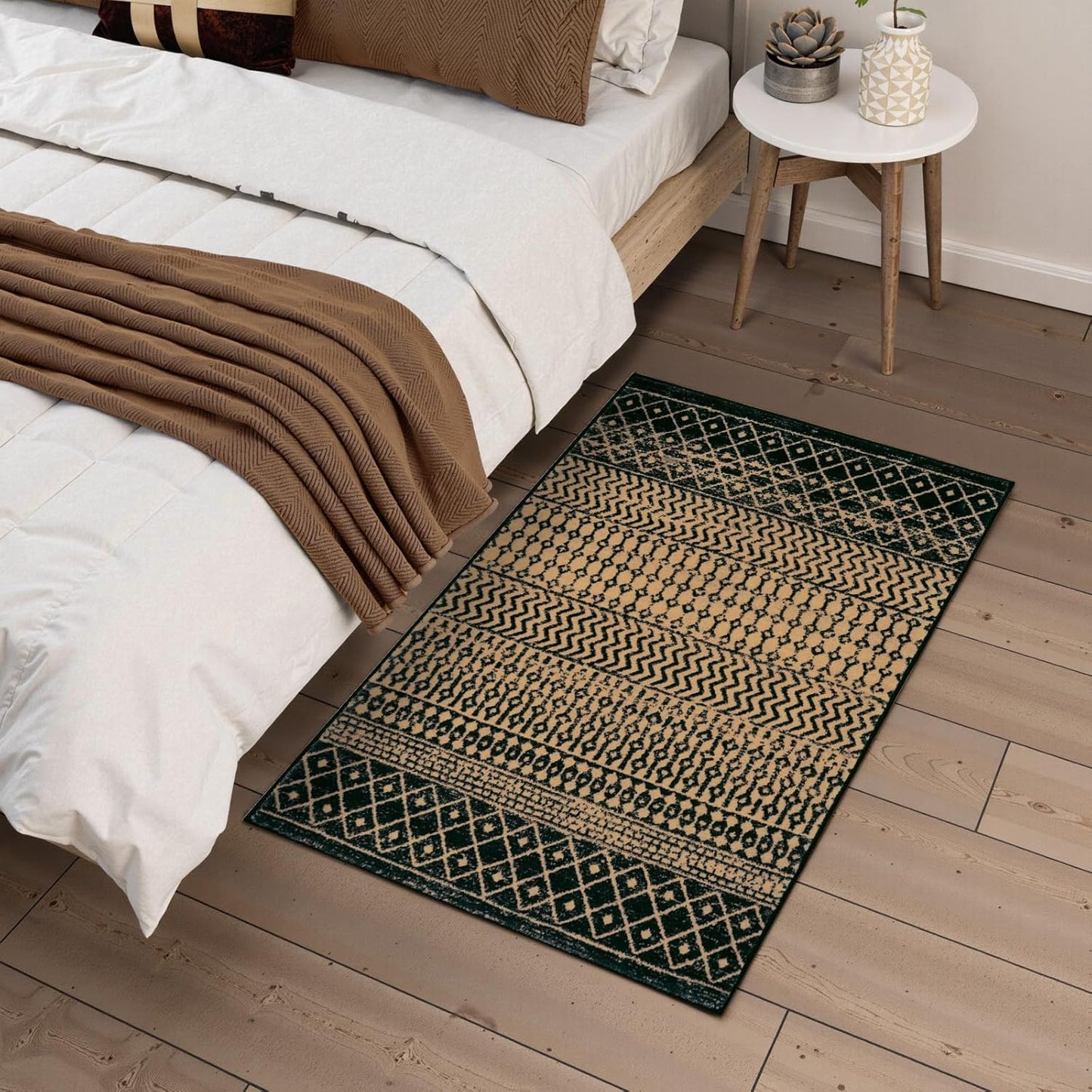 Moroccan Door Mat Indoor Entrance, 2x3 Machine Washable Small Rug for Bedroom, Non-Slip Low Pile Natural Brown Rug Farmhouse Rugs for Entryway Kitchen Bathroom