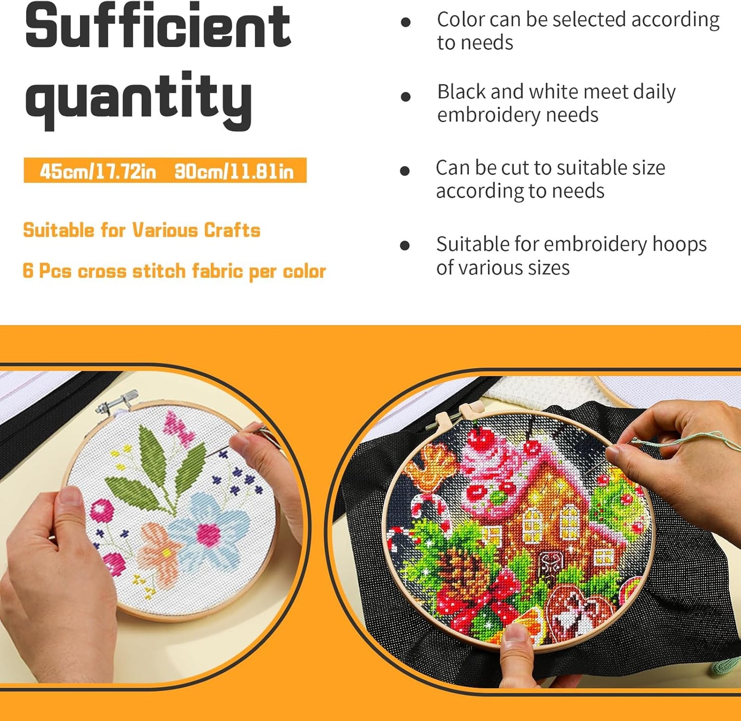 6 Pcs Cross Stitch Fabric, 14 Count Black Embroidery Fabric Cloth Cross Stitch Cloth Supplies for Needlework, DIY Embroidery Home Decoration Crafts (12 by 18-Inch)