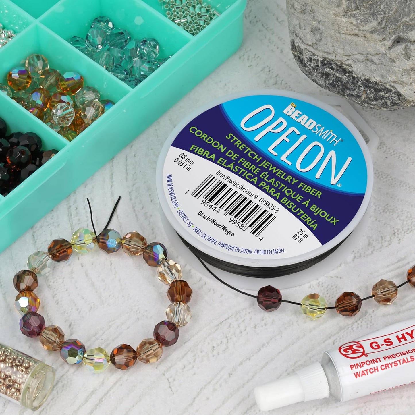 The Beadsmith Opelon Stretch Cord – Elastic Beading Fiber, Black, 0.8 mm Diameter, 25 Meters (82 ft) Spool