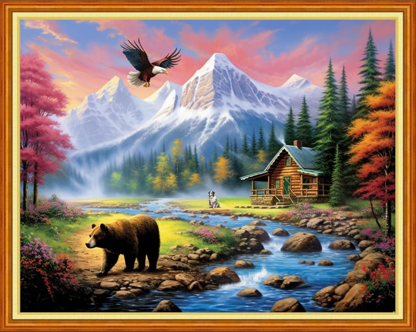 Dimxvean Stamped Cross Stitch Kits,Cross Stitch Kits for Adults Beginners,Embroidery Kits Full Range of Cross Stitch Stamped Kits Needlepoint Kits Cross Stitch Patterns-Forest Bear 16x20 inch