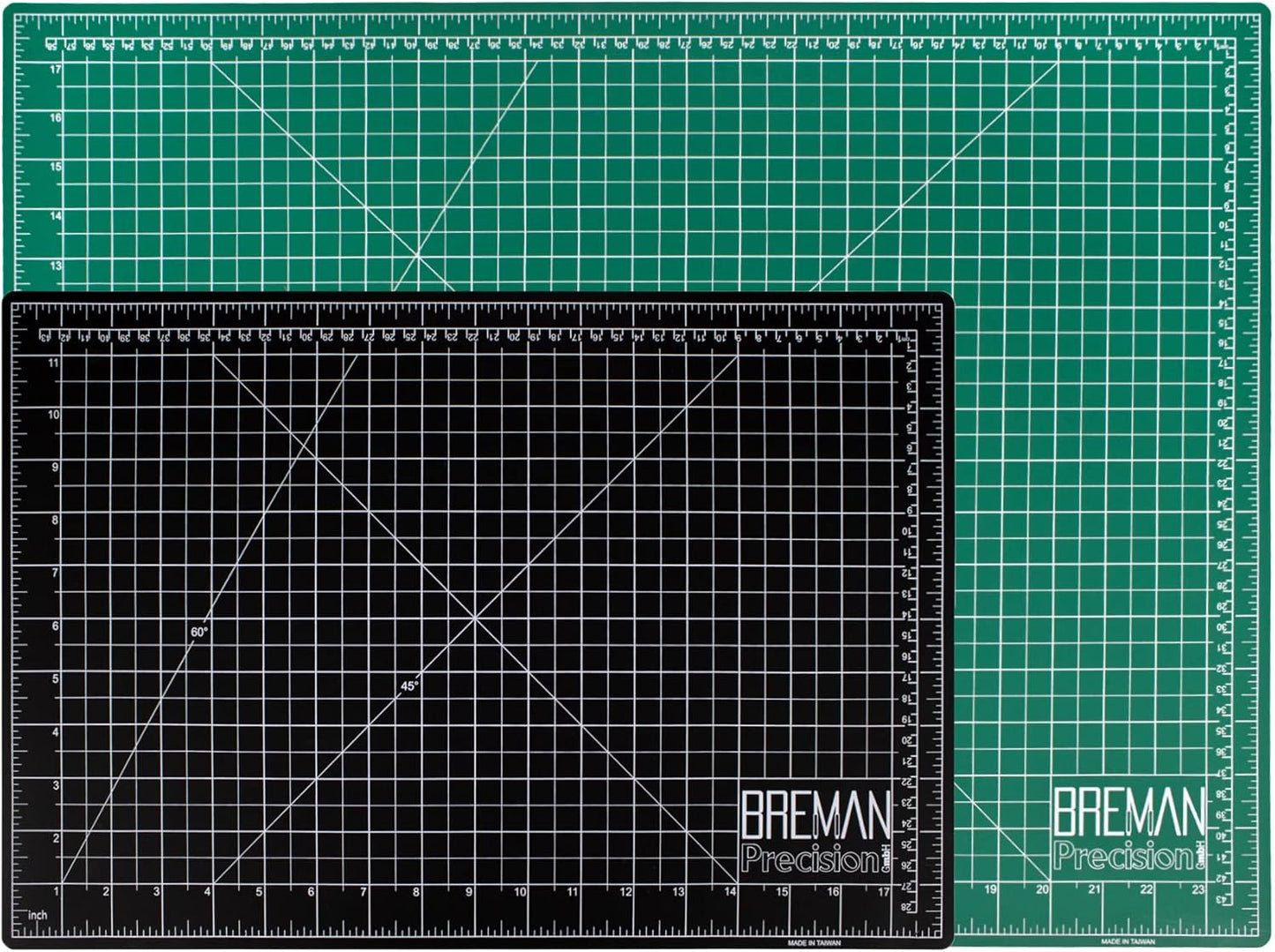 Breman Precision 12x18 & 18x24 Inch Self Healing Cutting Mat - 2 Pack Green/Black Cutting Mats for Crafts, Sewing, Quilting & DIY Projects - 2-Sided 5-Ply PVC - Non-Slip Design with Precise Grid Lines
