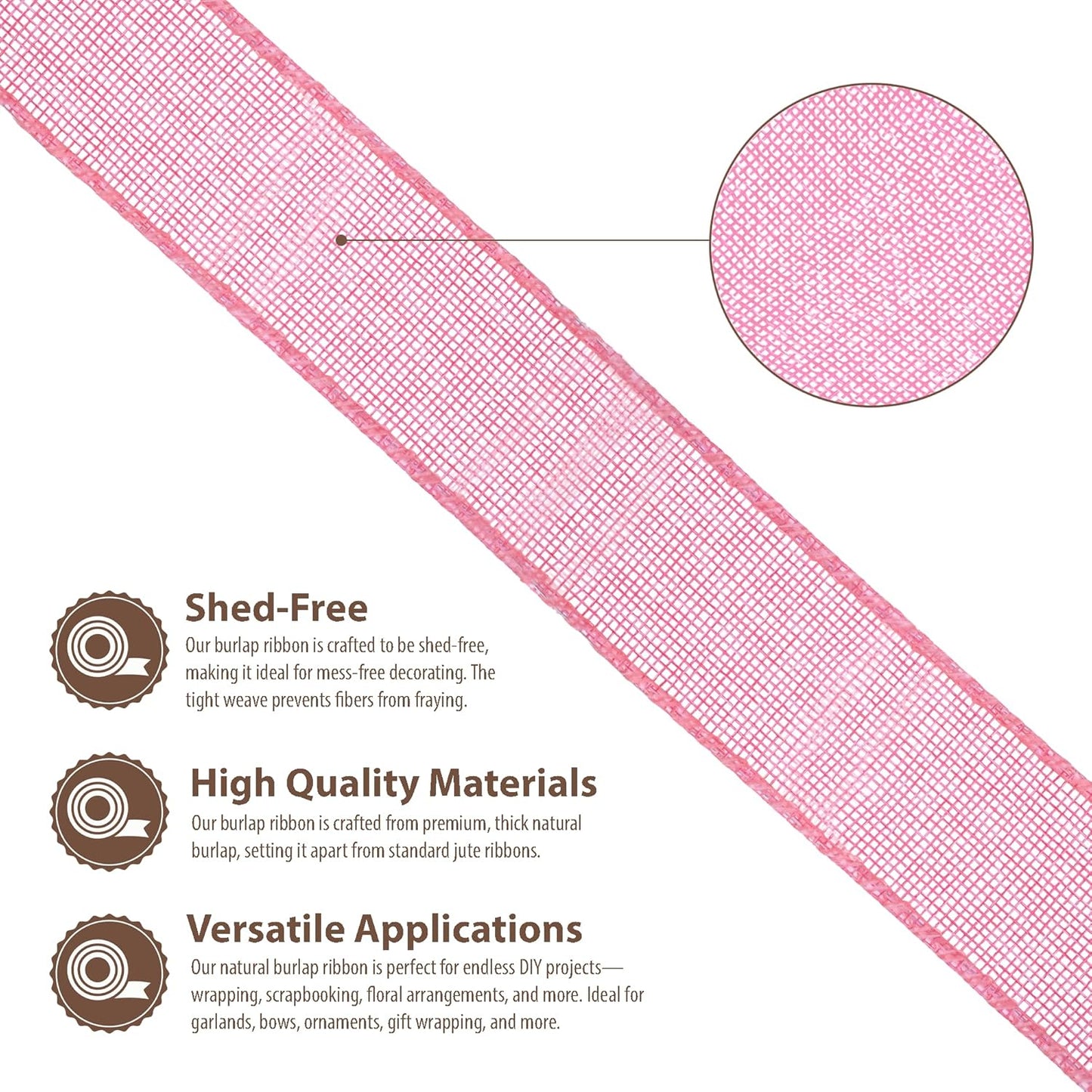 Mandala Crafts Pink Burlap Wired Ribbon 1.5 Inches Wide Jute Ribbons for Crafts - 10 Yds Roll Rustic Burlap Wrap Trim Ribbons for Wreaths Bows Party Decoration