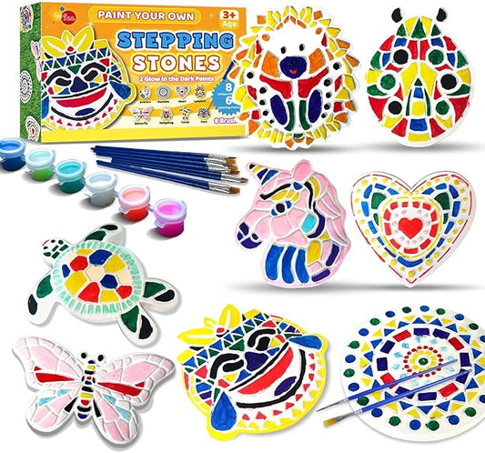 EggSun 8Pcs Stepping Stones Painting Crafts Kit for Kids 4 8 6, DIY Garden Stones Outdoor Paint Your Own Ceramic Unicorn Arts and Crafts for Boys Girls Ages 4 7 9 10 12 Birthday Gifts